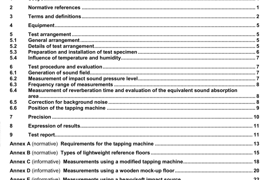 ISO 140-11 pdf download - Acoustics — Measurement of soundinsulation in buildings and of buildingelements — Part 11: Laboratory measurements of the reduction of transmitted impact sound byfloor coverings on lightweight referencefloors